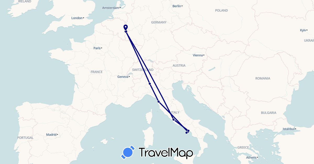 TravelMap itinerary: driving in Belgium, Italy, Vatican City (Europe)